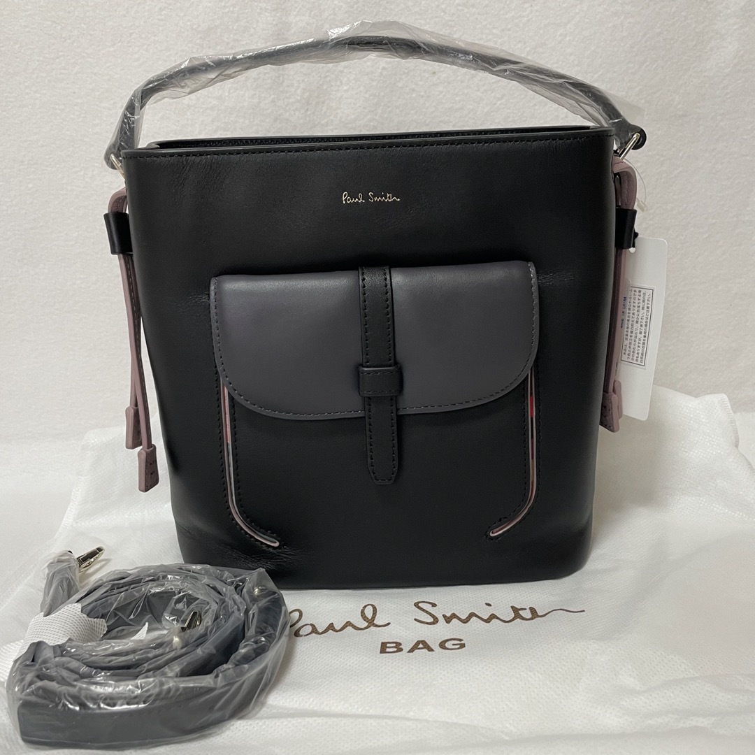 新品 ポールスミス PAULSMITH ショルダー ハンドバッグ クロ 牛革