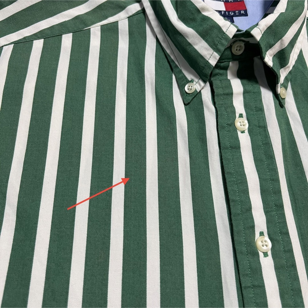 トミーヒルフィガー☆オールド刺繍ロゴボールドストライプシャツ 90s 緑白