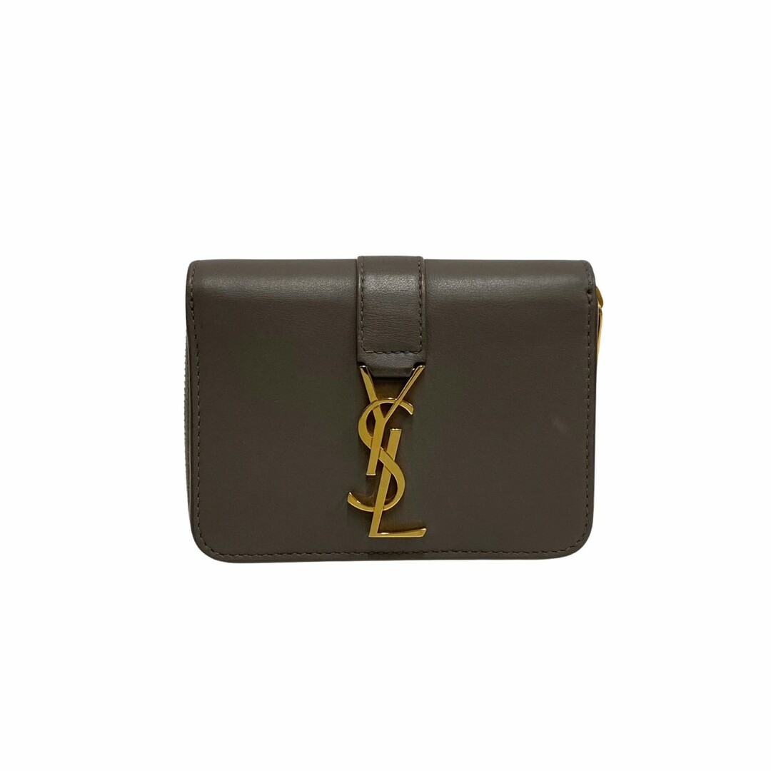 極美品 箱 袋付 SAINT LAURENT PARIS サンローランパリ YSL ロゴ レザー 本革 ラウンドジップ 二つ折り 財布 ミニ  ウォレット グレー 38110 | フリマアプリ ラクマ