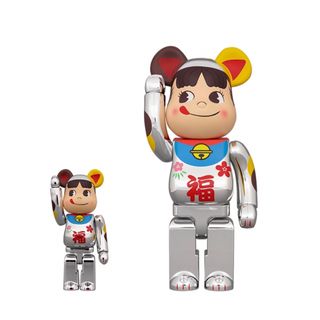 ベアブリック(BE@RBRICK)のBE@RBRICK 招き猫 ペコちゃん 福 銀メッキ 100% & 400%(キャラクターグッズ)