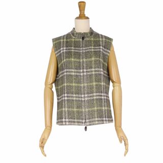 バーバリー(BURBERRY)の美品 バーバリー ロンドン BURBERRY LONDON ベスト ジレ ノースリーブ チェック柄 ウール アウター レディース 42(L相当) ブラウン(ベスト/ジレ)