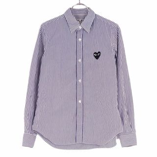 コムデギャルソン(COMME des GARCONS)のプレイコムデギャルソン PLAY COMME des GARCONS シャツ ブラウス ロングスリーブ ストライプ ハート刺繍 トップス レディース M ブルー/ホワイト(シャツ/ブラウス(長袖/七分))