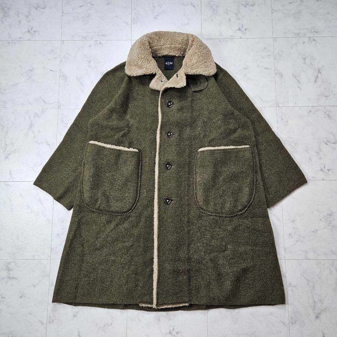 45R - 【美品】45R ミニタリー 縮絨ニット ボア テントコート カーキの