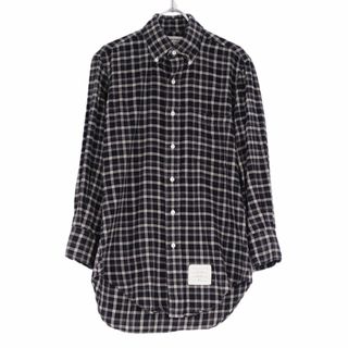 トムブラウン(THOM BROWNE)の美品 トムブラウン THOM BROWNE シャツ ボタンダウンシャツ ネルシャツ ロングスリーブ チェック柄 コットン トップス メンズ 0(XS相当) グレー(シャツ)