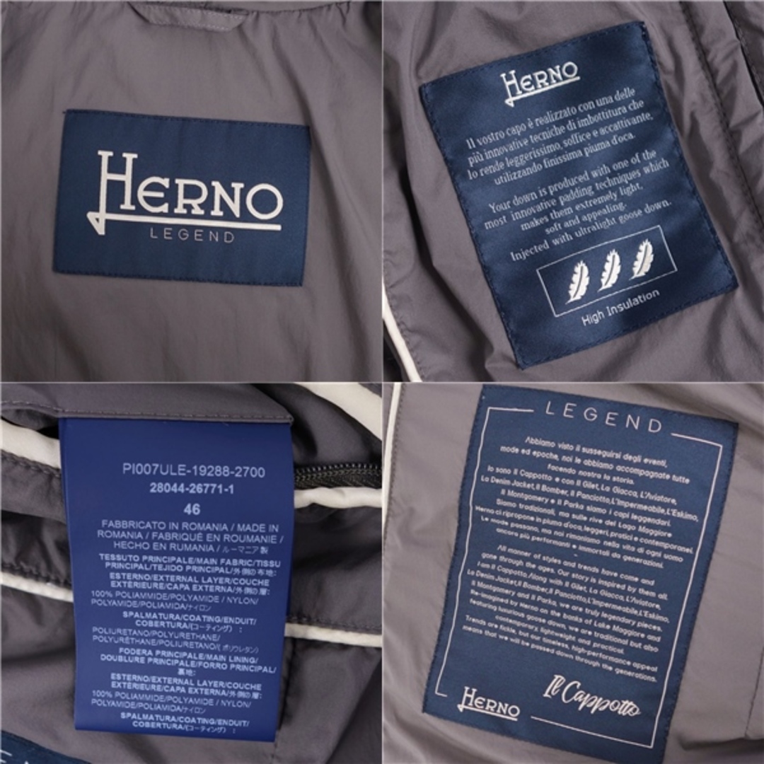 HERNO(ヘルノ)の美品 ヘルノ HERNO コート ダウンコート 2way 無地 ナイロン アウター メンズ 46(S相当) グレー PI0007ULE-19288 メンズのジャケット/アウター(その他)の商品写真