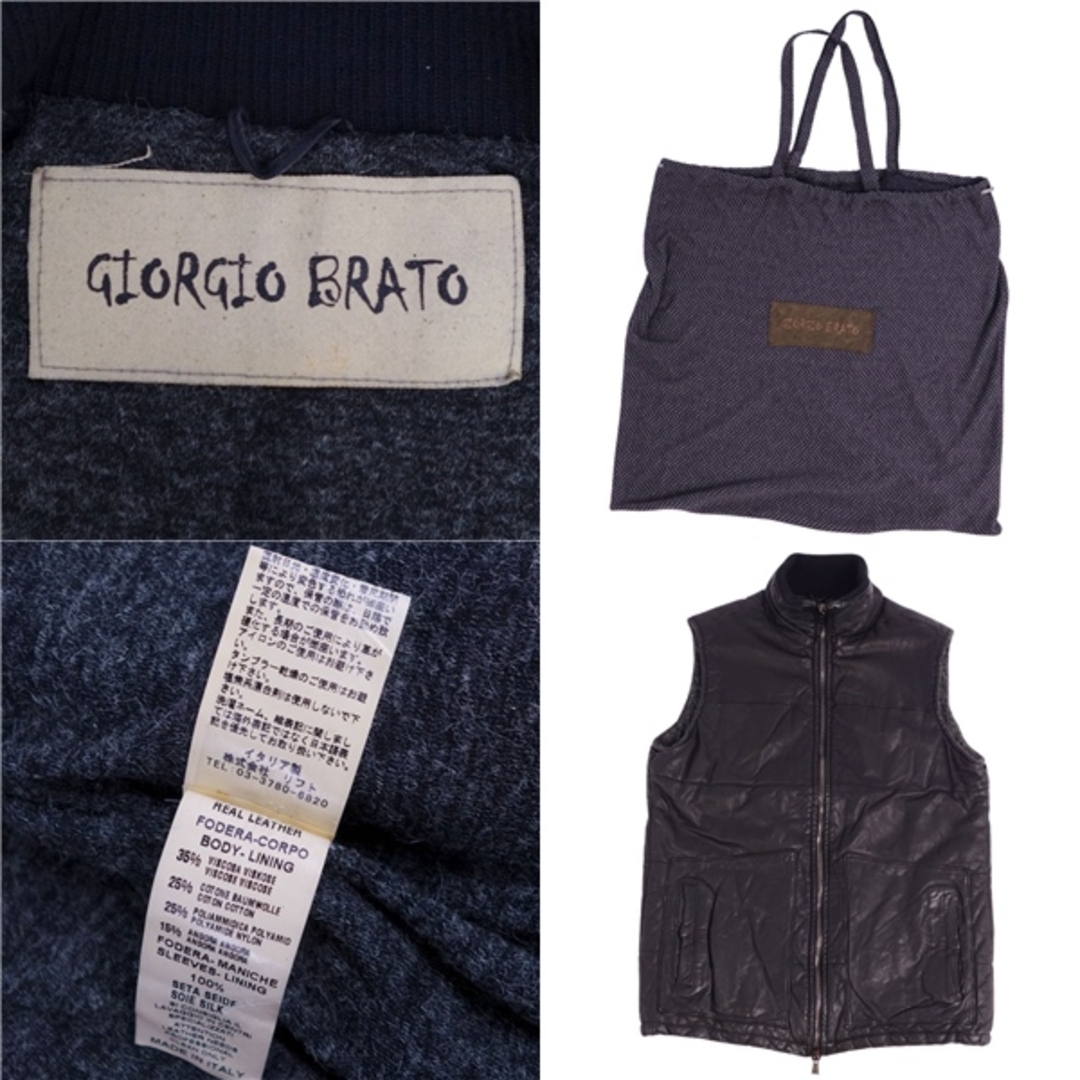 GIORGIO BRATO(ジョルジオブラット)の美品 ジョルジオブラット GIORGIO BRATO ベスト レザーベスト ジレ ノースリーブ シープスキン アウター メンズ 46(S相当) ブラック メンズのジャケット/アウター(その他)の商品写真