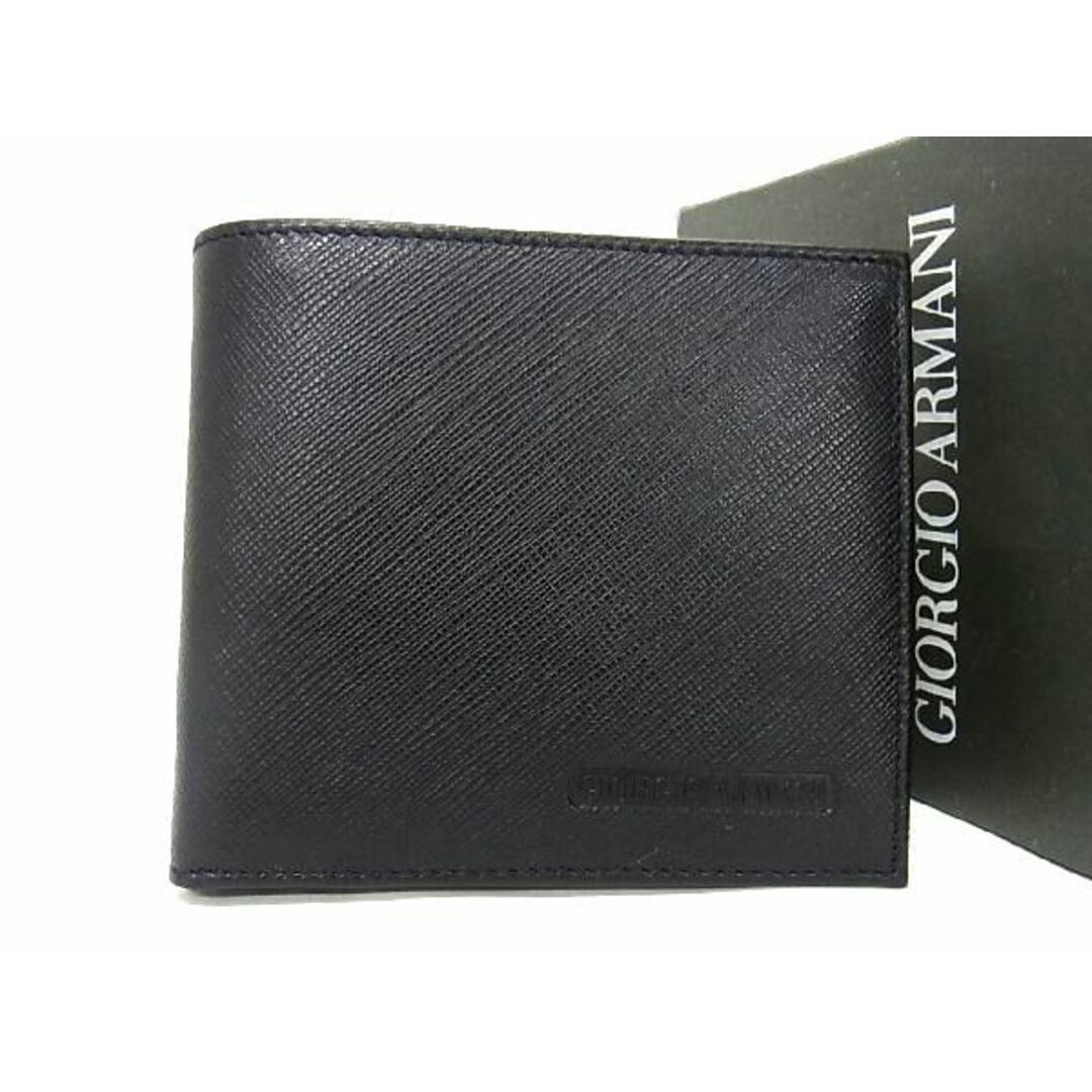 ■新品■未使用■ GIORGIO ARMANI ジョルジオアルマーニ レザー 二つ折り 財布 ウォレット ブラック系 BF3451