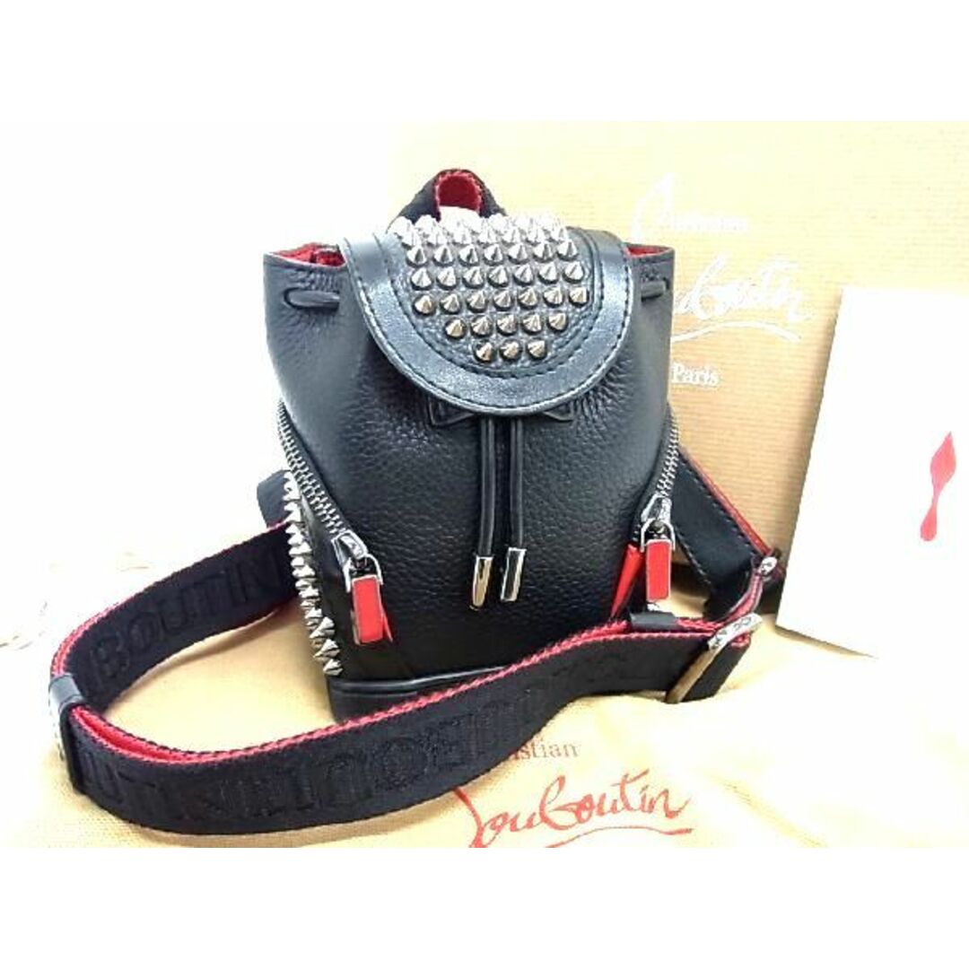 ■美品■ Christian Louboutin ルブタン エクスプローラ ファンク キーリング レザー スタッズ ミニ ショルダーバッグ ブラック系 AP9072ブラック系素材