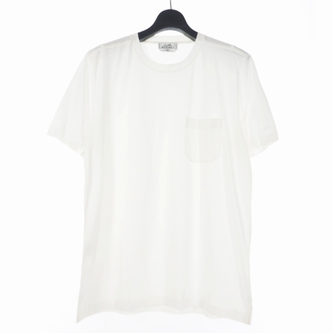 47cm身幅エルメス HERMES 胸ポケットTシャツ カットソー 半袖 XL ホワイト 白