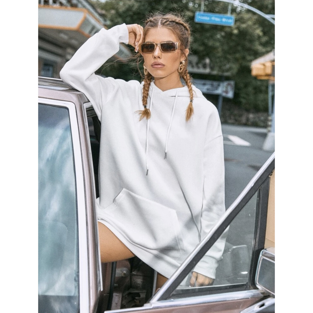 SHEIN 長袖パーカー フーディー スウェット 白 無地 S 新品 裏起毛 | フリマアプリ ラクマ