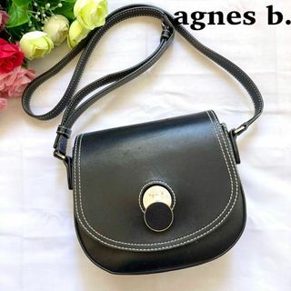 アニエスベー(agnes b.)の✨美品✨　アニエスベー　ショルダーバッグ　ブラック　レザー　ロゴ付き(ショルダーバッグ)