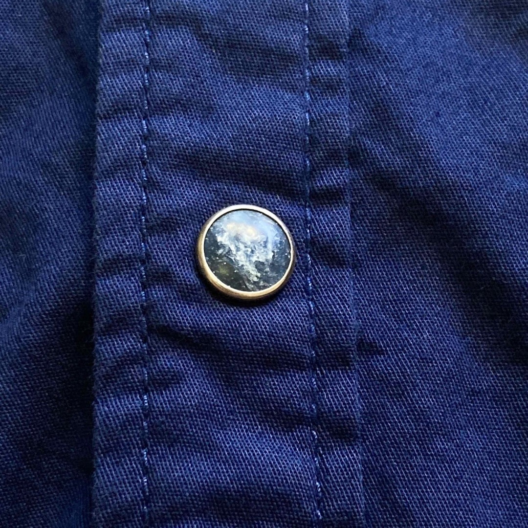 Norton ウエスタン シャツジャケット フード収納 硝子ボタン 刺繍 紺 L