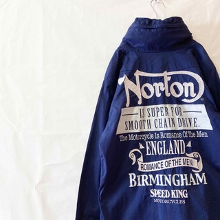 ノートン(Norton)のNorton ウエスタン シャツジャケット フード収納 硝子ボタン 刺繍 紺 L(シャツ)