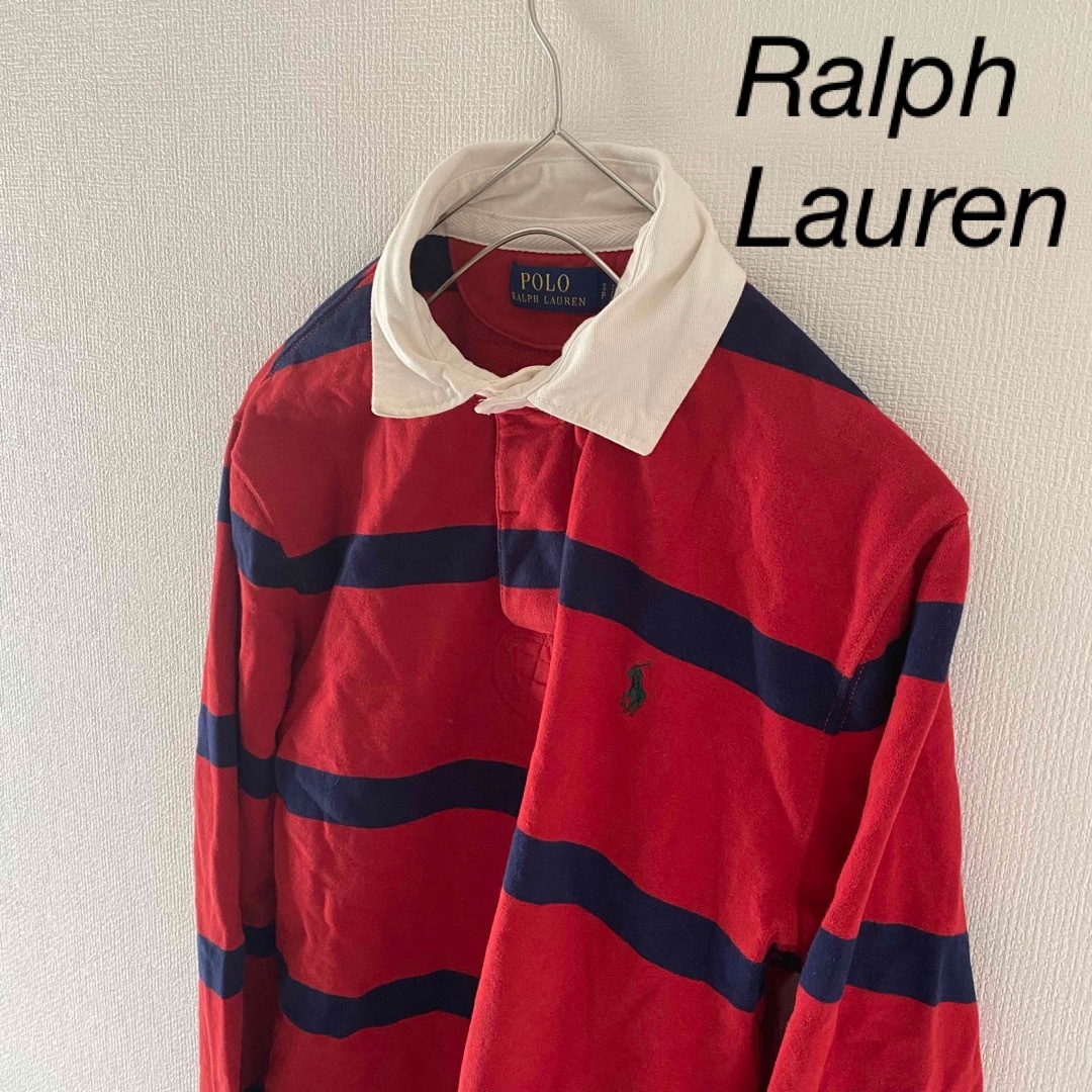 RalphLaurenラルフローレンラガーシャツボーダーメンズ長袖mネイビー赤紺 | フリマアプリ ラクマ