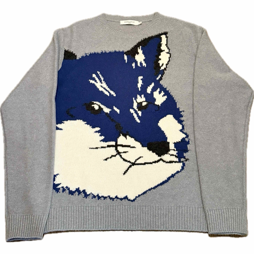 未着用 メゾンキツネ BIG FOX ニット セーター グレー ブルー 青MAISONKITSUNE