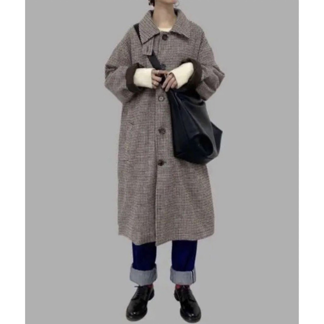 【値下げ‼︎】【FASHIRU】woolブレンドステンカラーチェックコート レディースのジャケット/アウター(テーラードジャケット)の商品写真