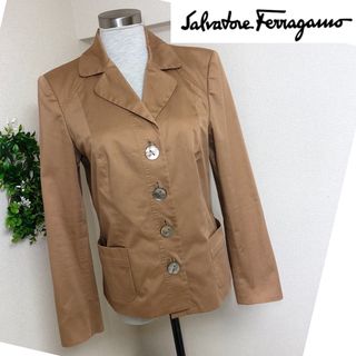 美品 サルヴァトーレ フェラガモ Salvatore Ferragamo ジャケット テーラード コットン アウター レディース イタリア製 40(M相当) ベージュコットン100％裏地