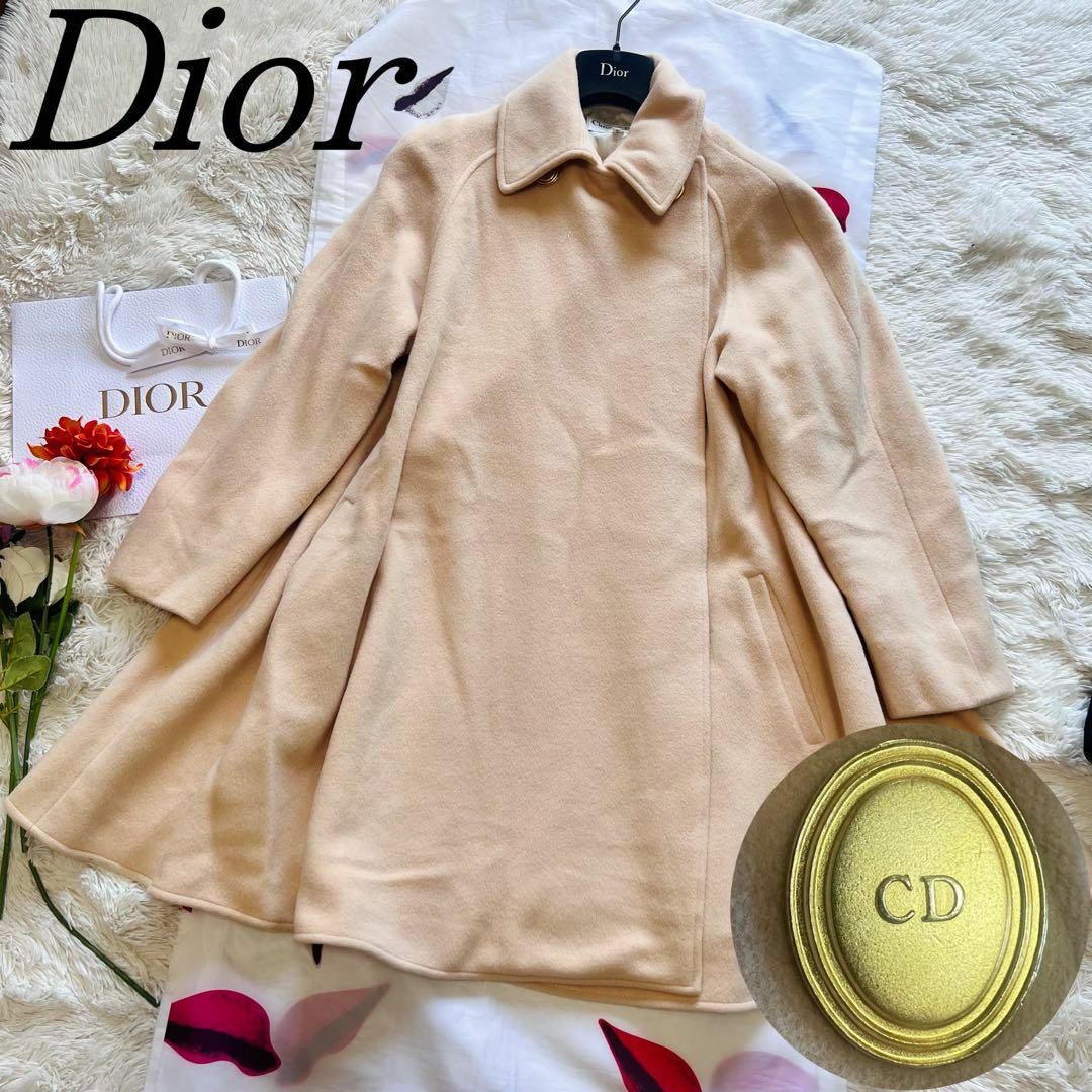 【希少】Christian Dior カシミア混ロングコート オレンジ 40素材ウールアンゴラカシミア