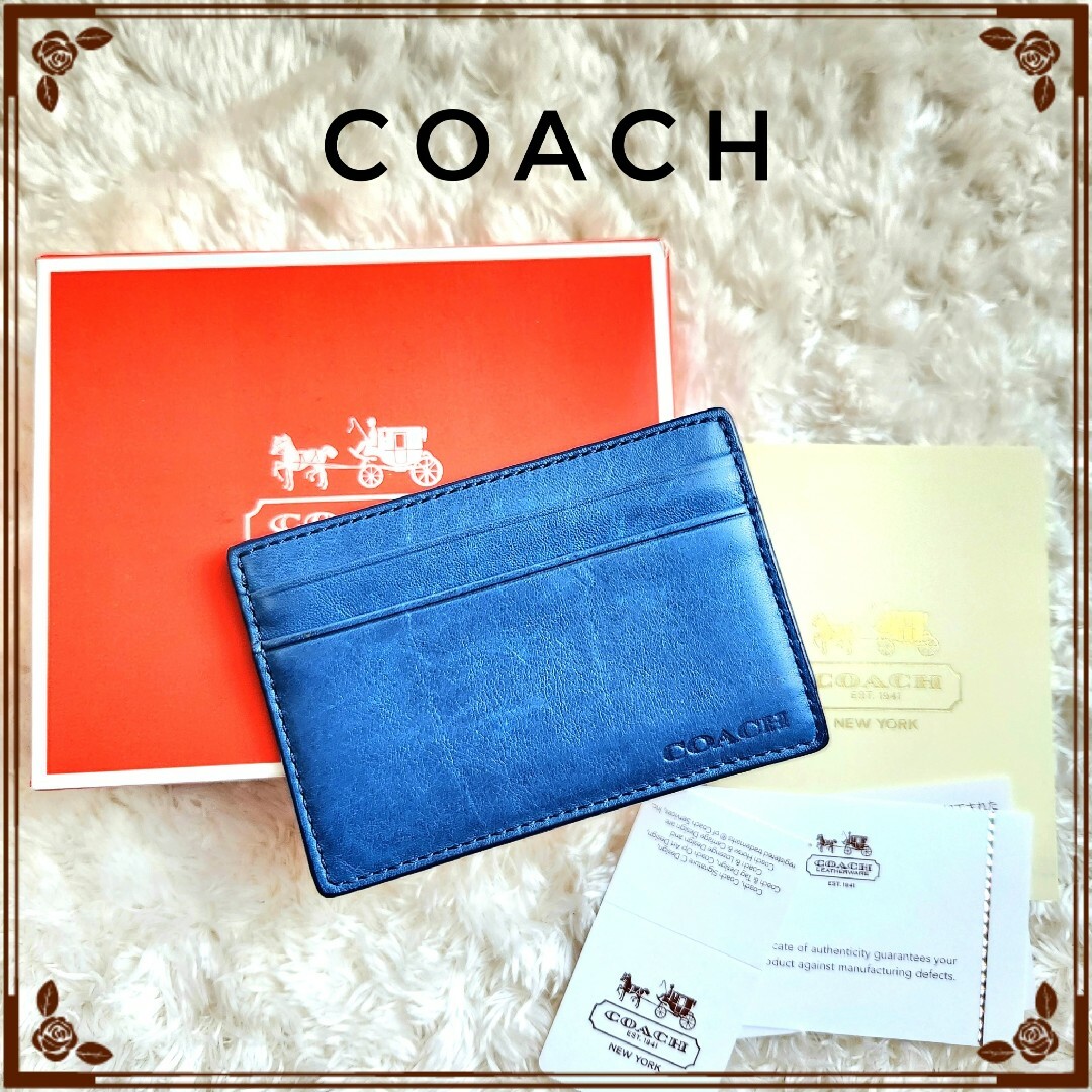 COACH - 美品☆COACH 本革 パスケース カードケース 箱付き マリン