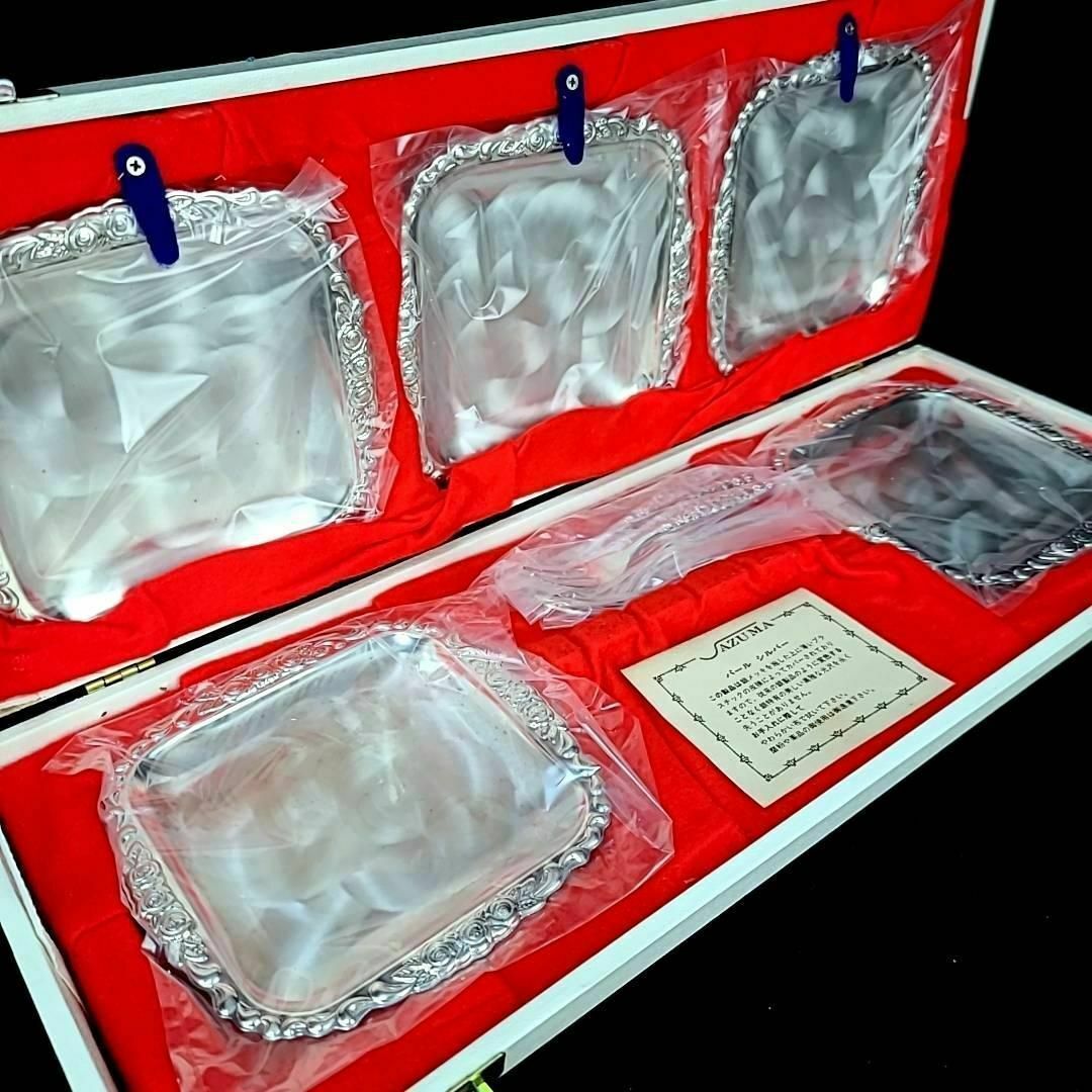 □未使用 ◆ Azuma　シルバープレート　5枚　ケーキフォーク　5本　箱つき