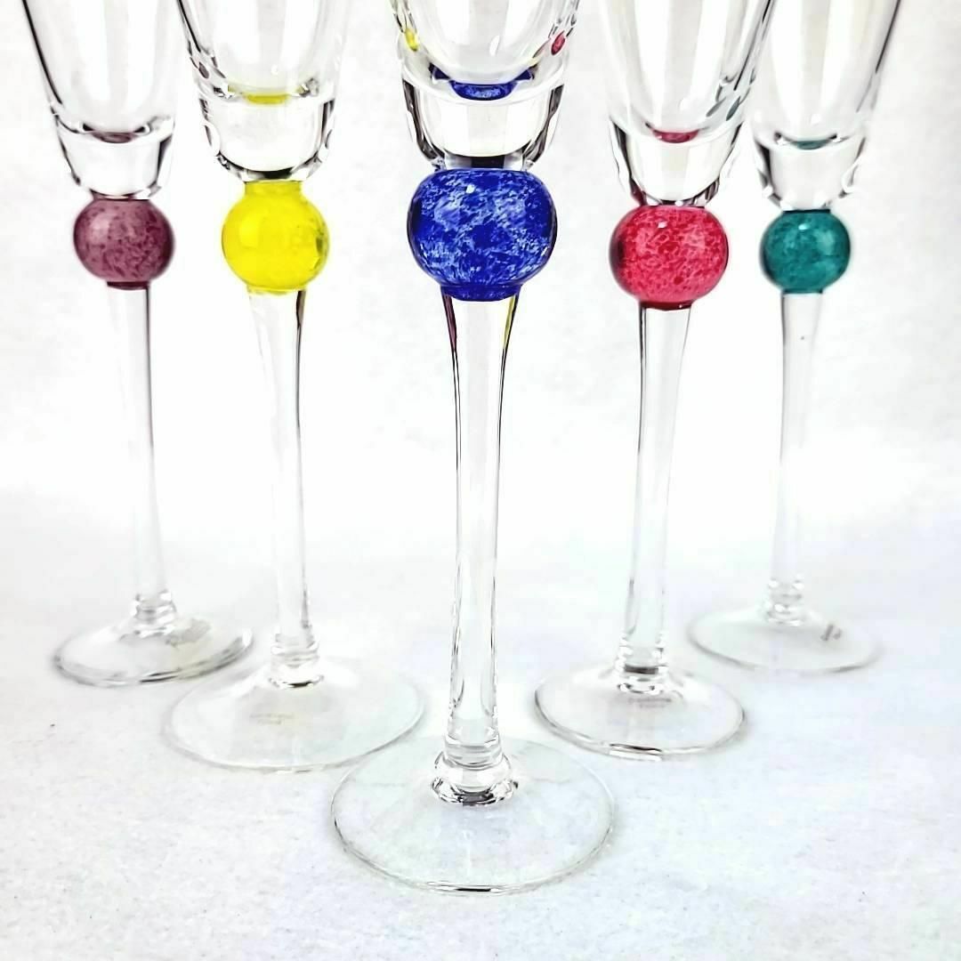 ●良品 ◆ ロザリア　シャンパンフルート　グラス　5色5客