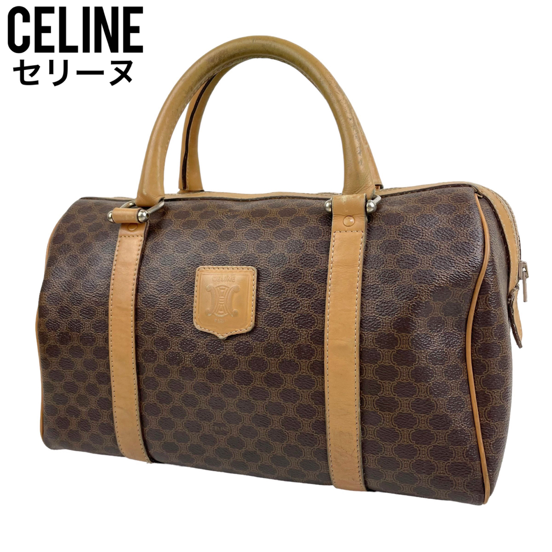 ✨良品✨　CELINE セリーヌ　ミニボストン　ハンドバッグ　マカダム柄　レザー