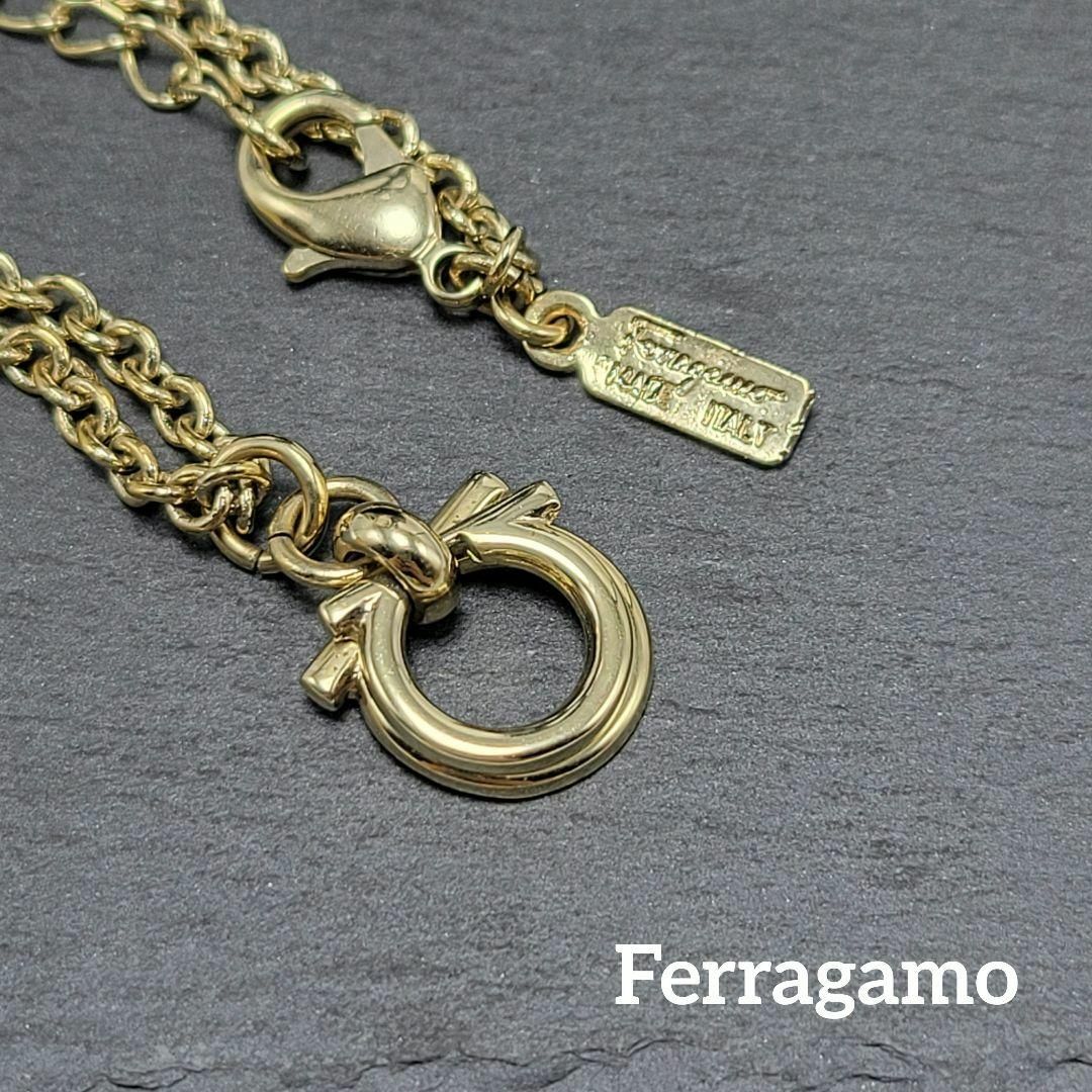 【美品】Ferragamo ネックレス ガンチーニ ダブル シャンパンゴールド