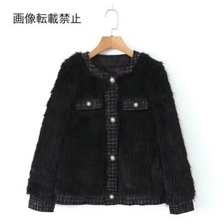 🤎10月新作🎻12554◆ツイード ファー ジャケット コート(毛皮/ファーコート)