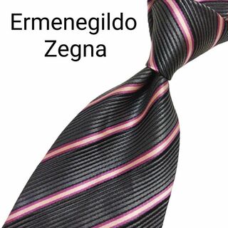 エルメネジルドゼニア(Ermenegildo Zegna)の【イタリア製】エルメネジルド・ゼニア ネクタイ グレー ブラック ストライプ(ネクタイ)