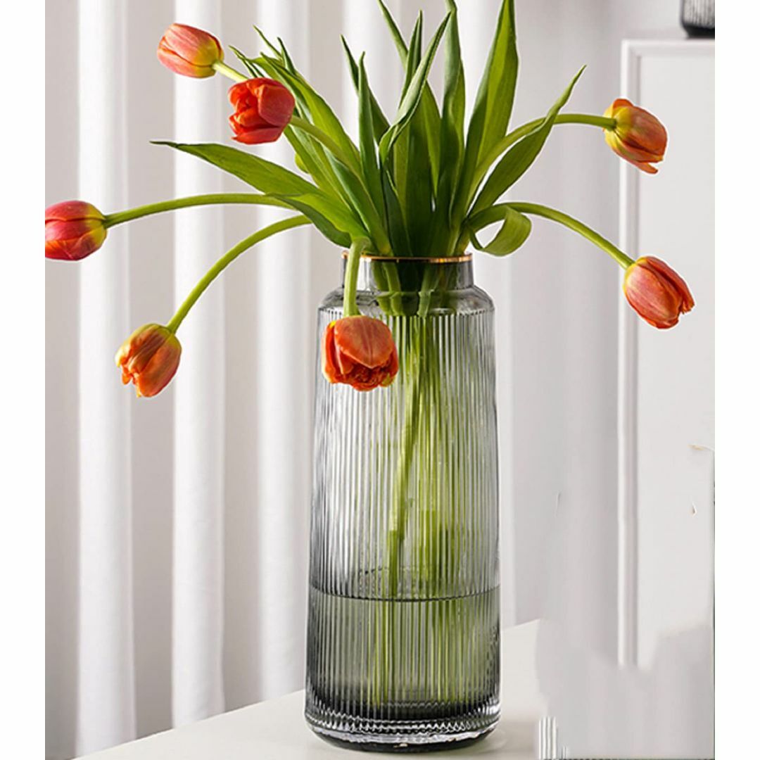 【色: グレイ-大（高さ:30cm）】花瓶 ガラス 大 おしゃれ 透明 花器 フ