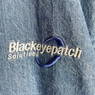 【人気Lサイズ】ブラックアイパッチ☆刺繍ロゴ入りデニムジャケット 希少デザイン