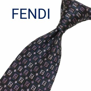 FENDI フェンディ ネクタイ ブラック ズッカ柄 ジャガード 刺繍 シルク-