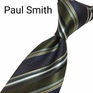 ポールスミス(Paul Smith)の【美品】ポールスミス ネクタイ グリーン ブラック ストライプ 光沢 高級(ネクタイ)