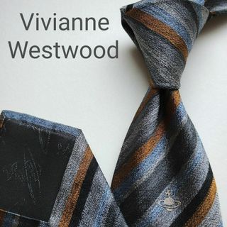 ヴィヴィアンウエストウッド(Vivienne Westwood)の【美品】ヴィヴィアンウエストウッド ネクタイ グレー ストライプ オーブ 光沢(ネクタイ)