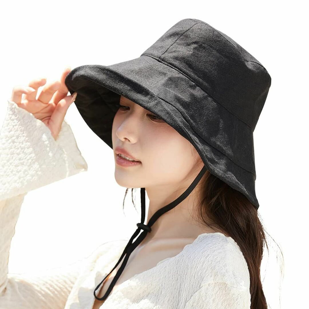 【色: ブラック】[Seuenelf] 帽子 レディース 日焼け防止 UVカット