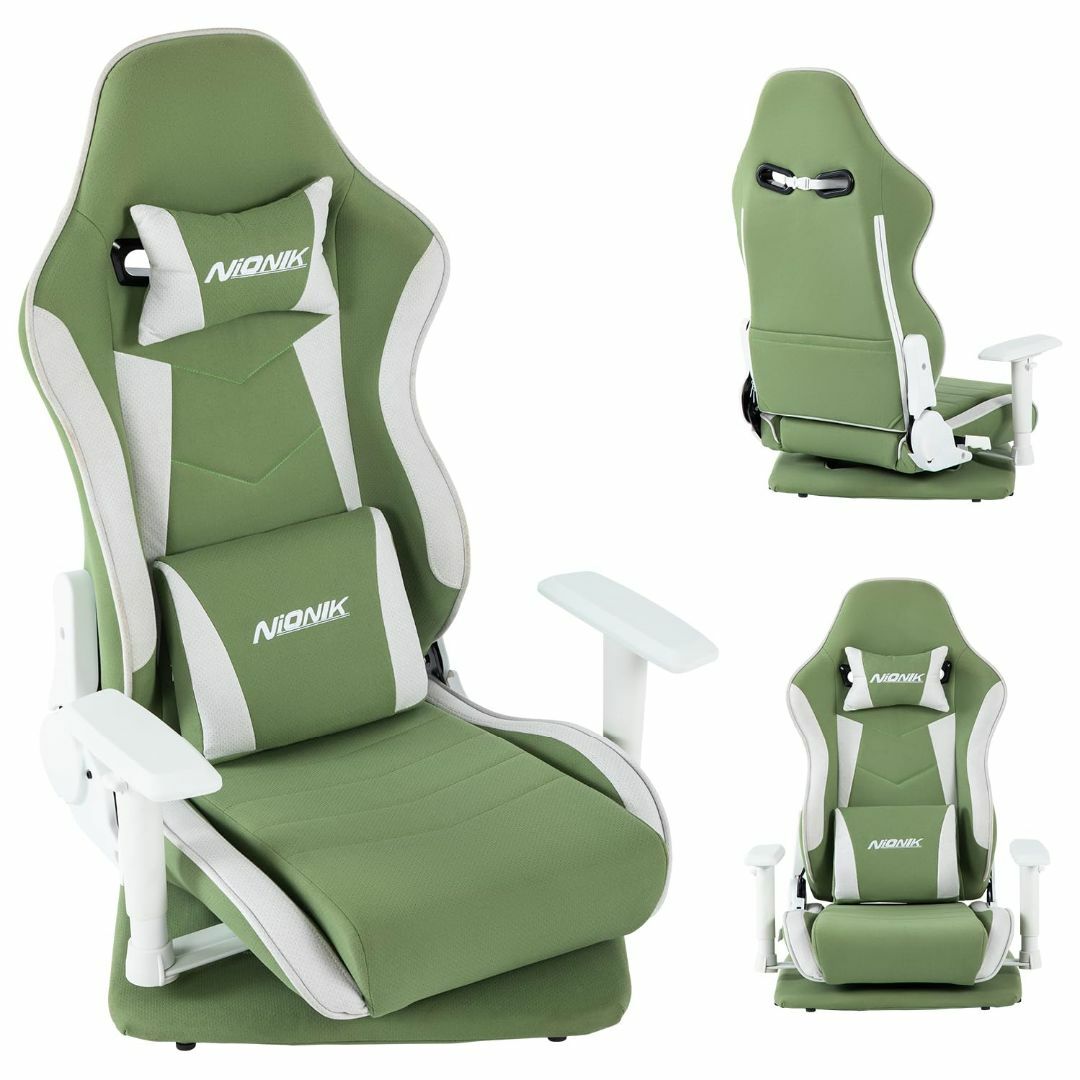 【色: グリーン】NIONIK ゲーミング座椅子 自宅 ゲーミングチェア 座椅子