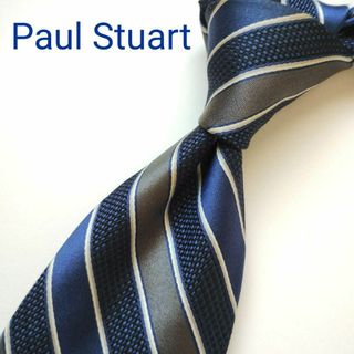 ポールスチュアート(Paul Stuart)の【美品】ポールスチュアート ネクタイ ネイビー グレー ストライプ 高級(ネクタイ)