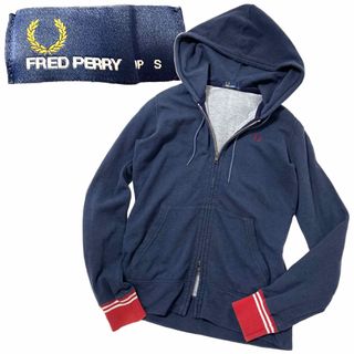 フレッドペリー(FRED PERRY)の【FRED PERRY】ダブルジップアップフードパーカー 月桂樹ロゴ刺繍 紺×赤(パーカー)