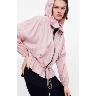 ZARA ネオプレン エフェクトジャケット S グレー フロントパッチポケット