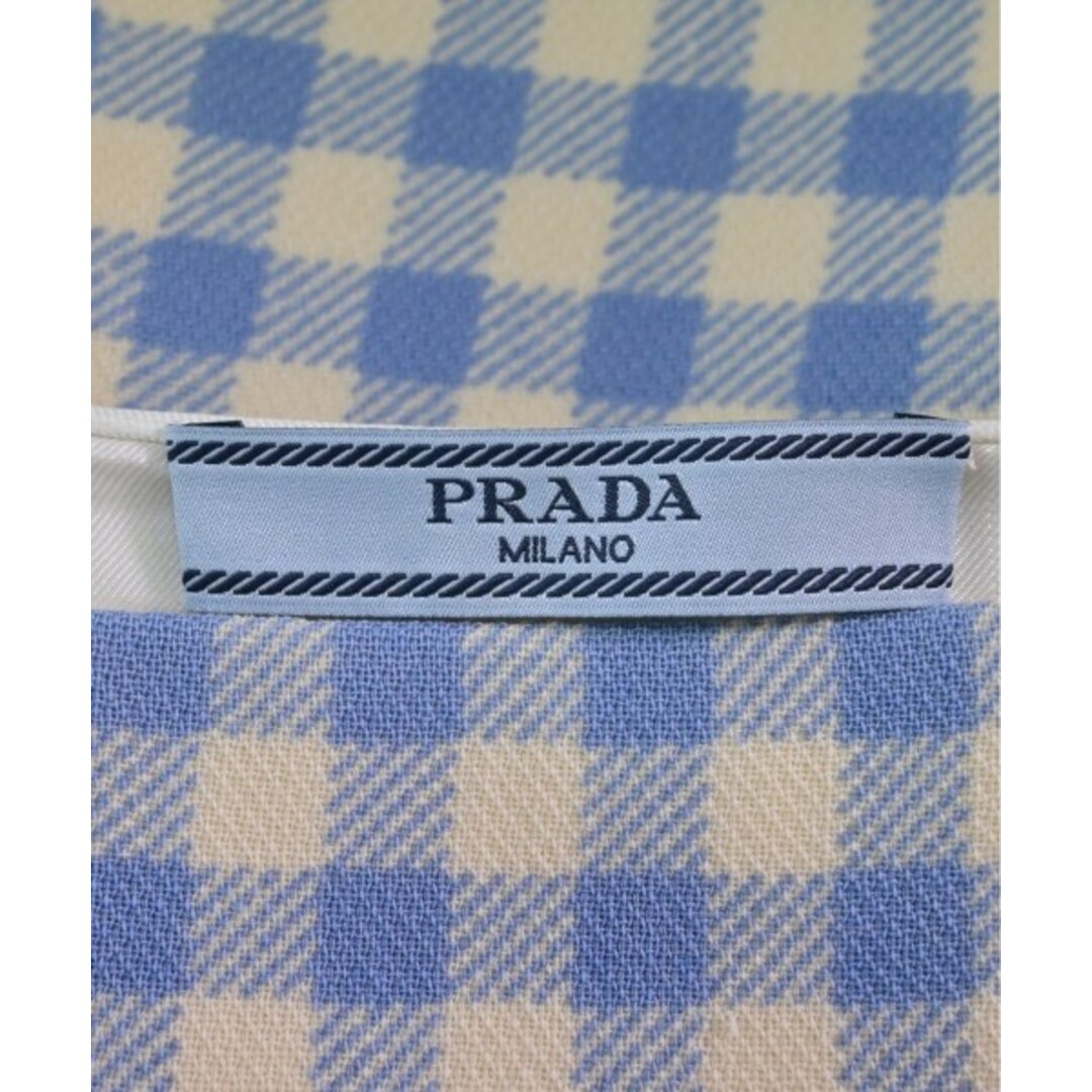 PRADA プラダ ひざ丈スカート 40(M位) 白x水色(チェック) 2