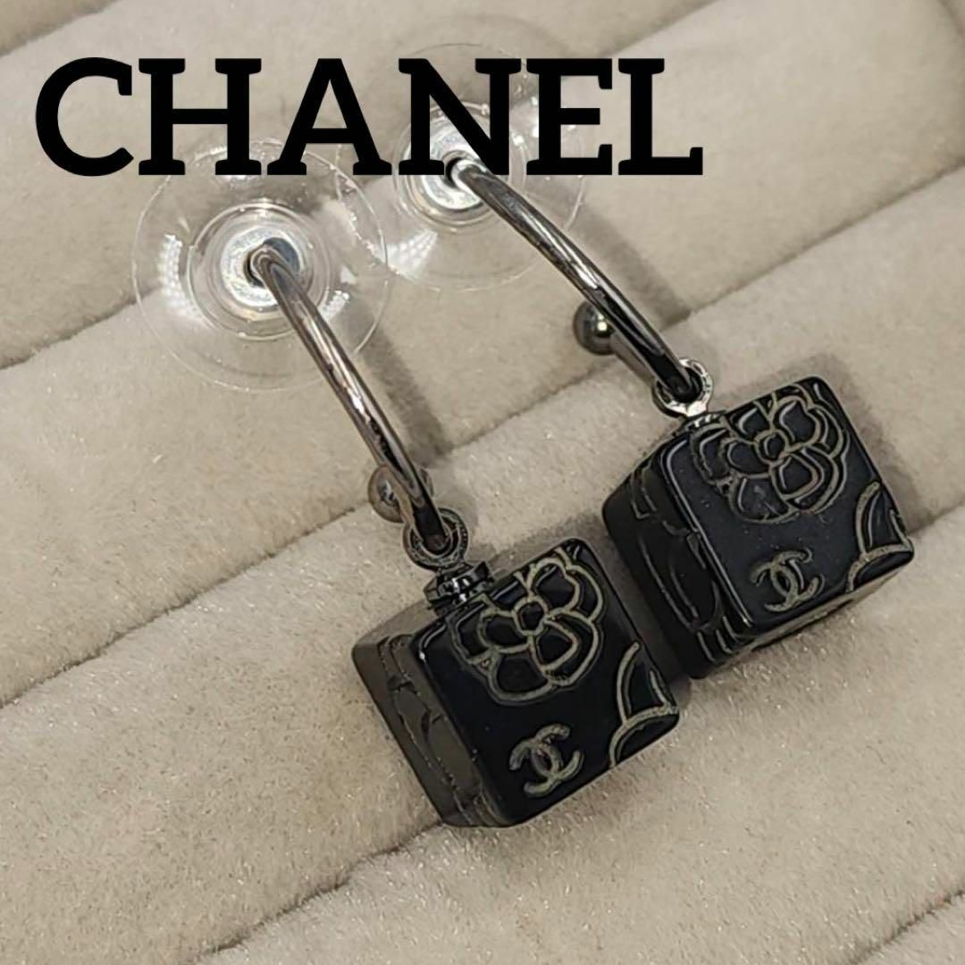 ★CHANEL★ ピアス キューブ カメリア ココマーク 02A ブラック