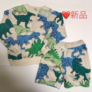 エイチアンドエム(H&M)の新品✨110 恐竜スウェットシャツ&ハーフパンツ2点セットアップh(ニット)