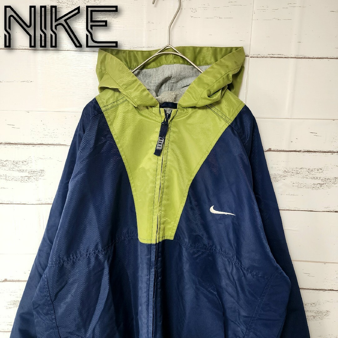 nike【90s ビンテージナイキ】銀タグ 刺繍ロゴ ナイロンジャケット nike 白緑