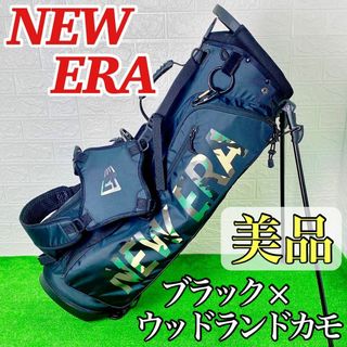 ニューエラー(NEW ERA)の美品☆ニューエラ スタンド式キャディバッグ ブラック×ウッドランドカモ(バッグ)