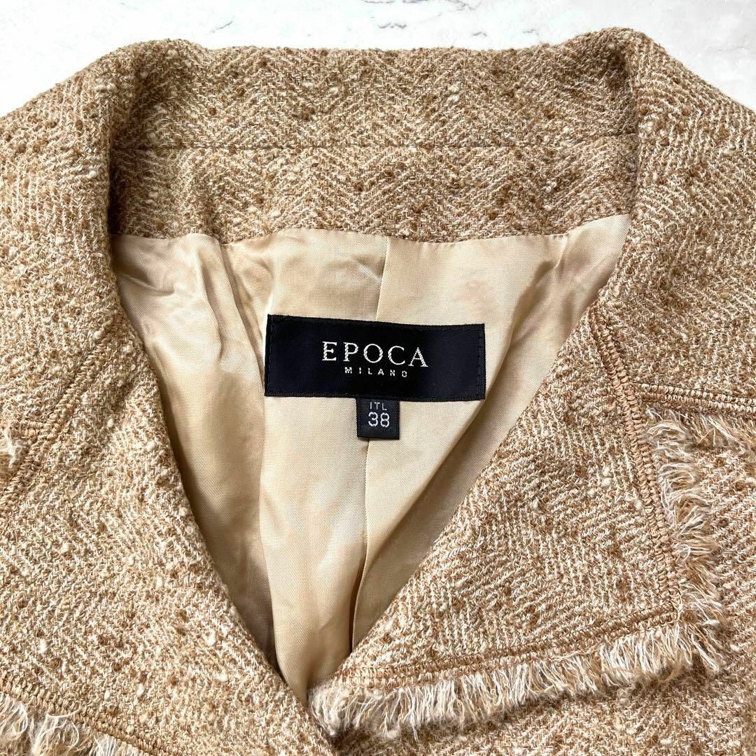 EPOCA(エポカ)の【エポカ】美品 日本製 ウール ツィード ジャケット 茶ブラウン EPOCA レディースのジャケット/アウター(ノーカラージャケット)の商品写真