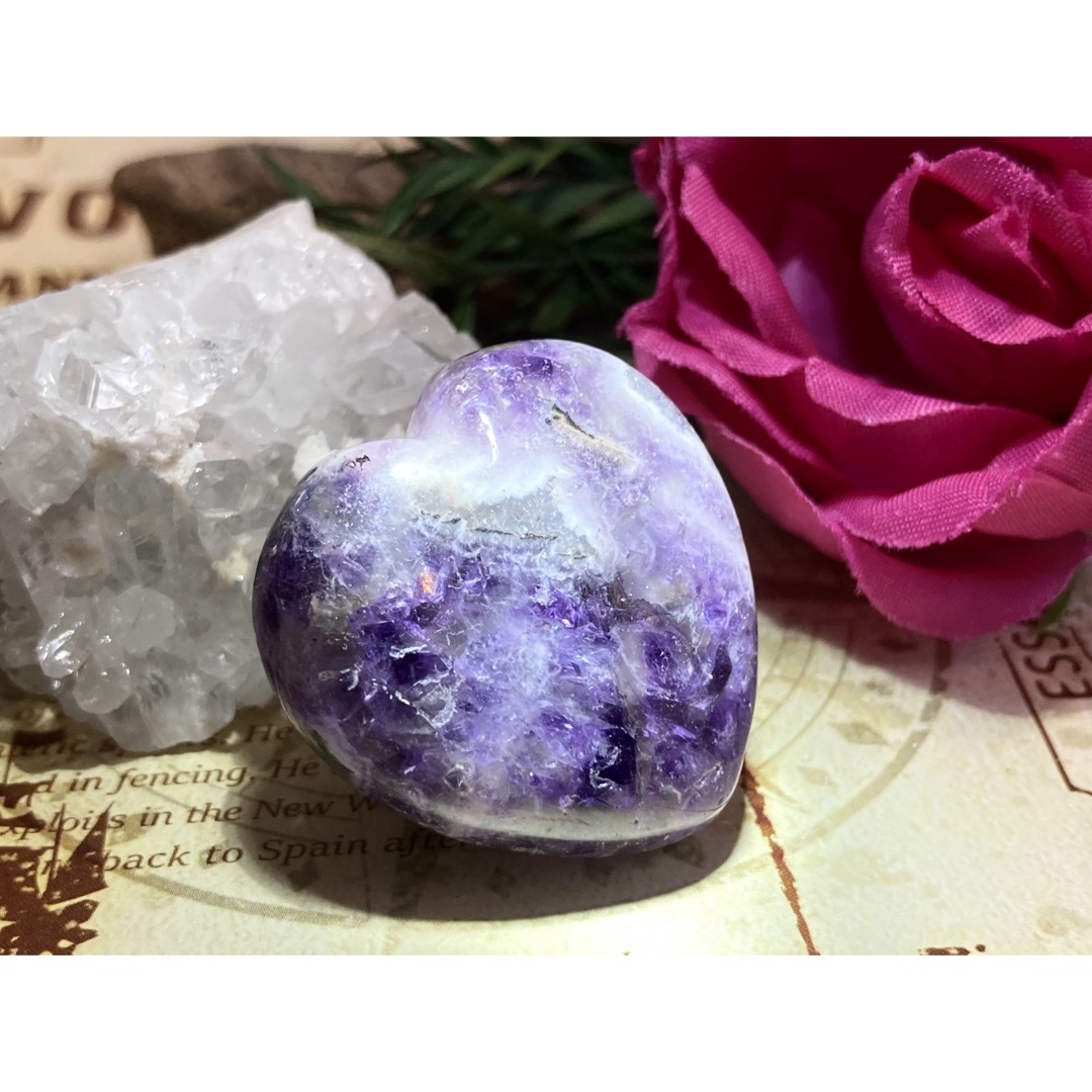 ピクチャーアメジスト✨　紫水晶　原石　ハート形　ポリッシュ　タンブル