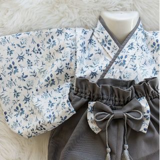 206　ハンドメイド　ベビー袴　お食い初め　初節句　お正月　グレー(和服/着物)