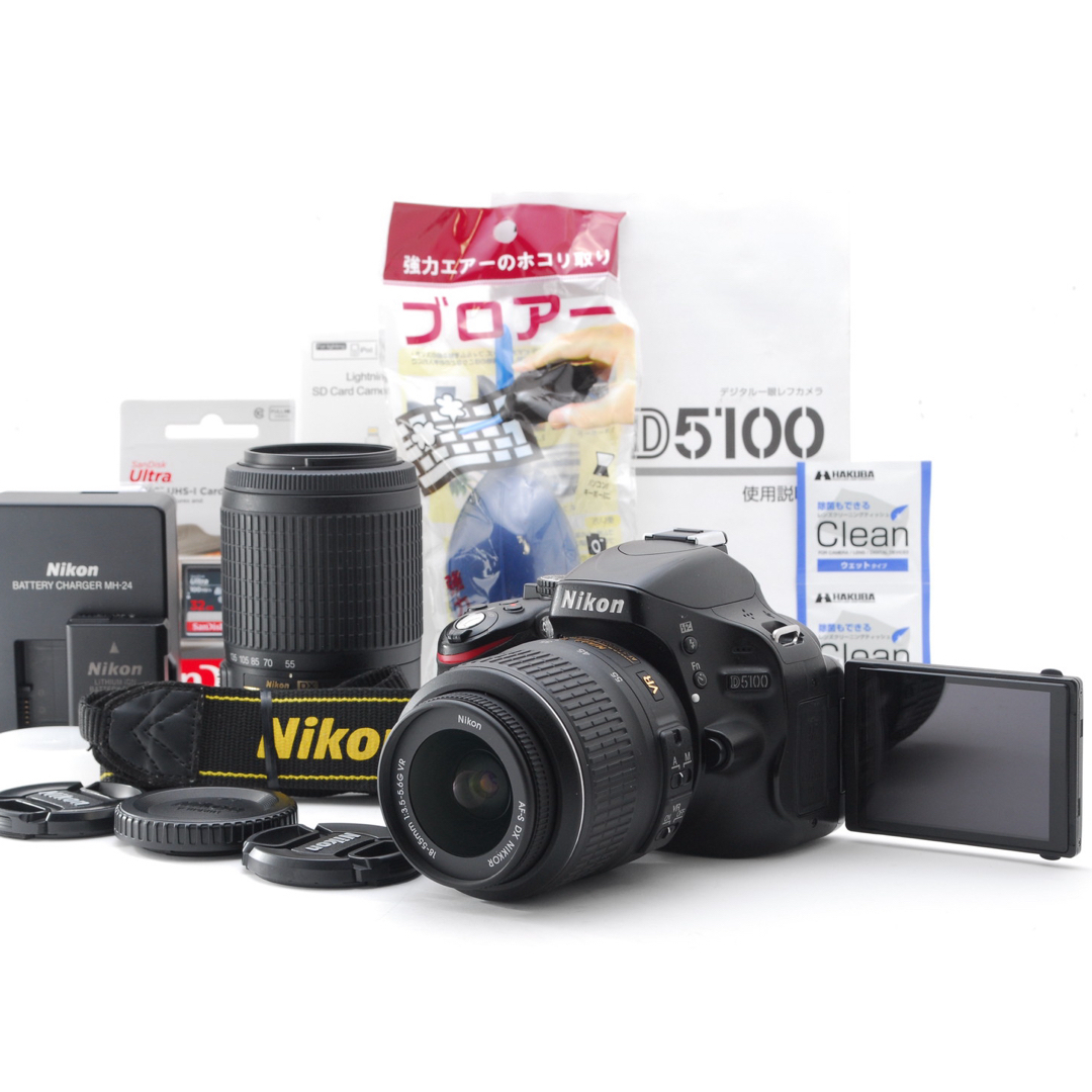 コンディション◎、付属品充実、ダブルレンズの大満足一品❤️Nikon D5100