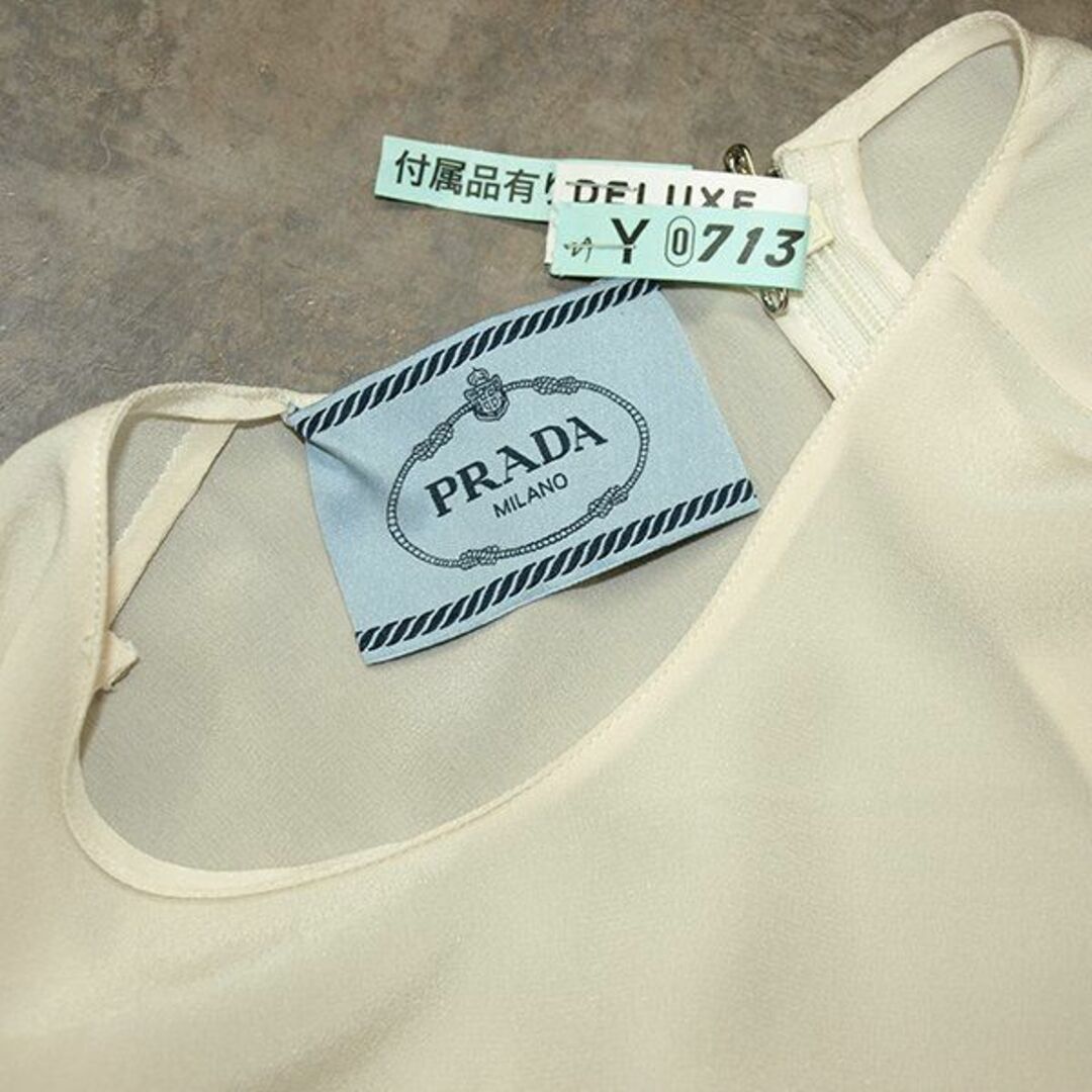 プラダ・シルク製ドレス・フォーマルワンピース◇38Sサイズ・ライトアイボリー系