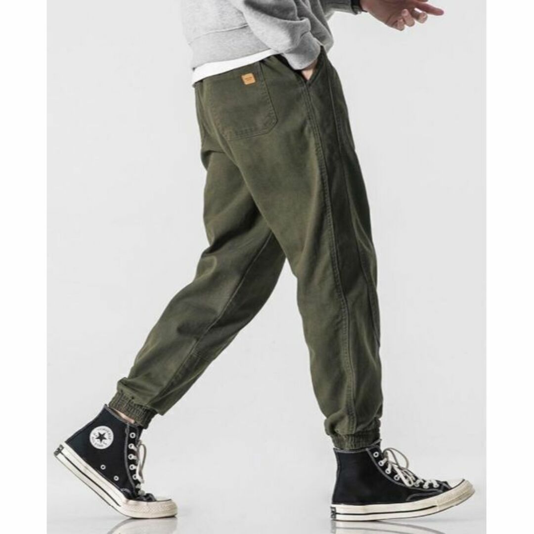 ワンポイント ミリタリー ジョガーパンツ 2XLサイズ カーキ ユニセックス メンズのパンツ(ワークパンツ/カーゴパンツ)の商品写真